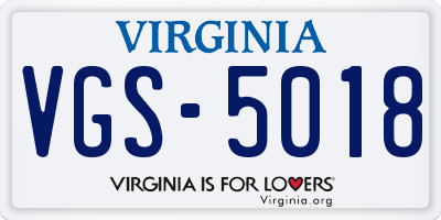 VA license plate VGS5018