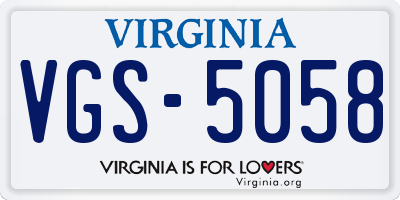 VA license plate VGS5058