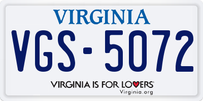 VA license plate VGS5072