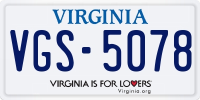 VA license plate VGS5078