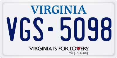 VA license plate VGS5098