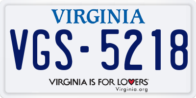 VA license plate VGS5218