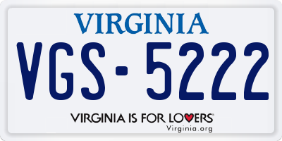 VA license plate VGS5222