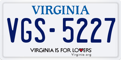 VA license plate VGS5227