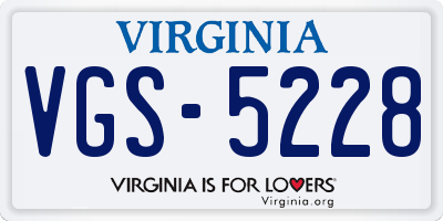 VA license plate VGS5228