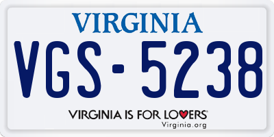 VA license plate VGS5238