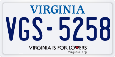 VA license plate VGS5258