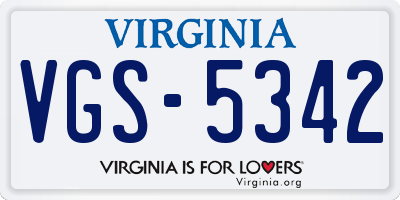 VA license plate VGS5342