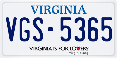 VA license plate VGS5365