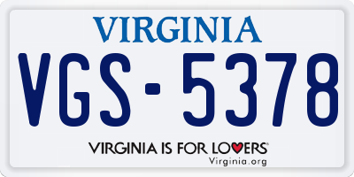 VA license plate VGS5378