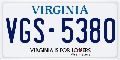 VA license plate VGS5380