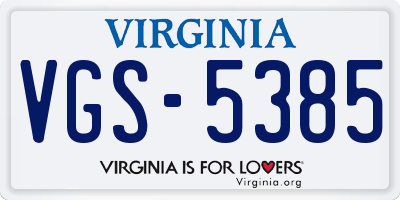 VA license plate VGS5385