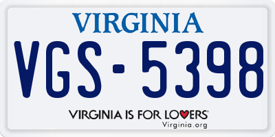 VA license plate VGS5398