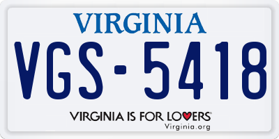 VA license plate VGS5418