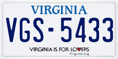 VA license plate VGS5433