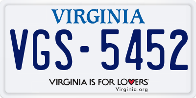 VA license plate VGS5452