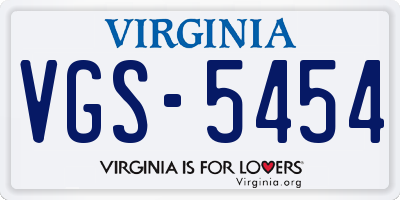 VA license plate VGS5454