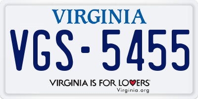 VA license plate VGS5455