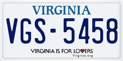 VA license plate VGS5458