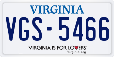 VA license plate VGS5466