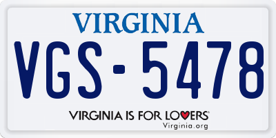 VA license plate VGS5478