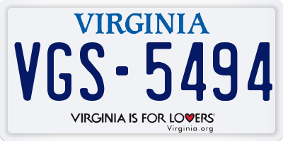 VA license plate VGS5494