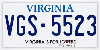 VA license plate VGS5523