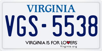 VA license plate VGS5538