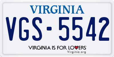 VA license plate VGS5542