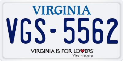 VA license plate VGS5562