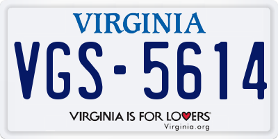 VA license plate VGS5614