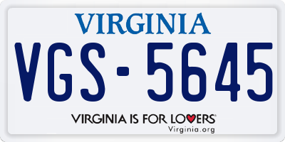 VA license plate VGS5645