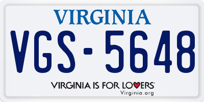 VA license plate VGS5648