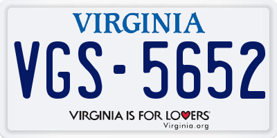 VA license plate VGS5652