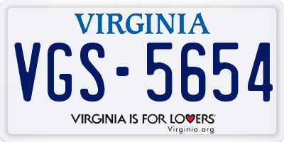 VA license plate VGS5654