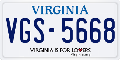 VA license plate VGS5668