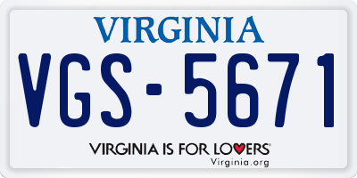 VA license plate VGS5671