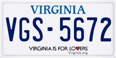 VA license plate VGS5672