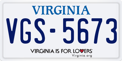 VA license plate VGS5673