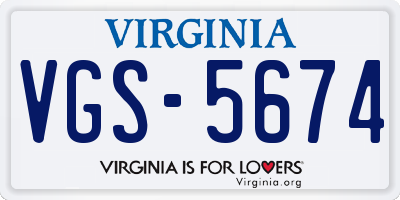 VA license plate VGS5674
