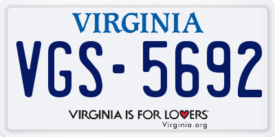 VA license plate VGS5692