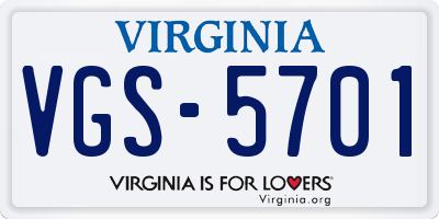 VA license plate VGS5701