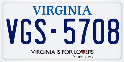 VA license plate VGS5708