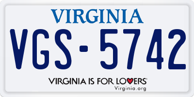 VA license plate VGS5742