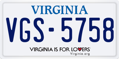 VA license plate VGS5758