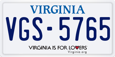 VA license plate VGS5765