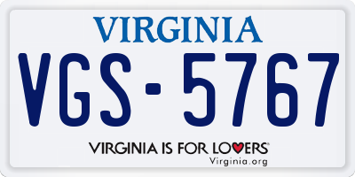 VA license plate VGS5767