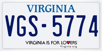 VA license plate VGS5774