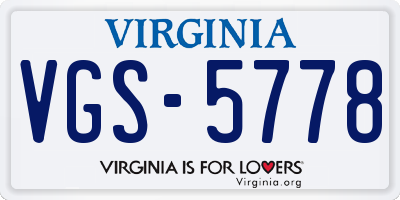 VA license plate VGS5778