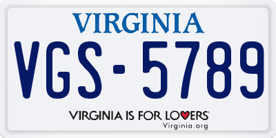 VA license plate VGS5789